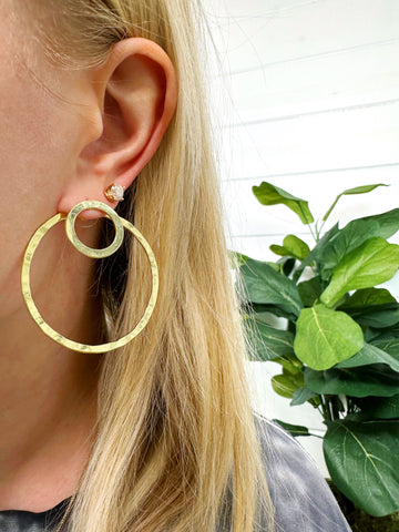 Handmade Brass Statement Earrings - Double Circle Jacket Hoop