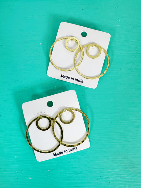 Handmade Brass Statement Earrings - Double Circle Jacket Hoop