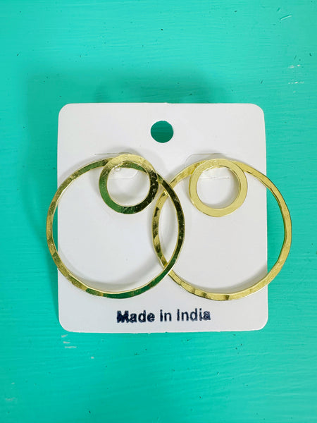 Handmade Brass Statement Earrings - Double Circle Jacket Hoop