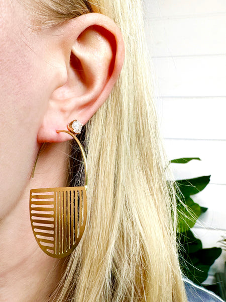 Handmade Brass Statement Earrings - Threader Hoop Multi Lines