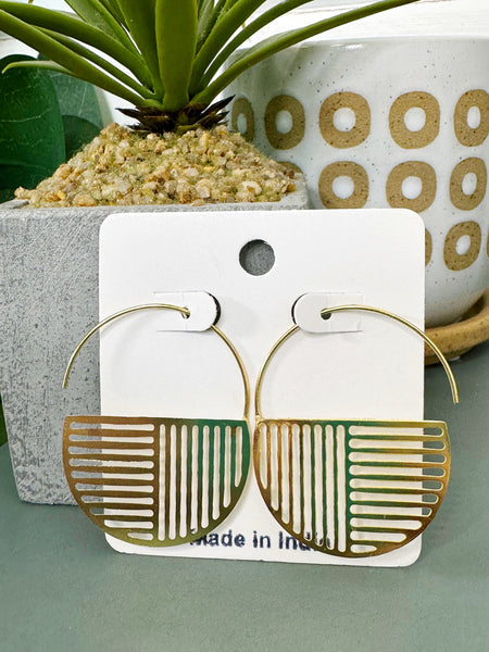 Handmade Brass Statement Earrings - Threader Hoop Multi Lines