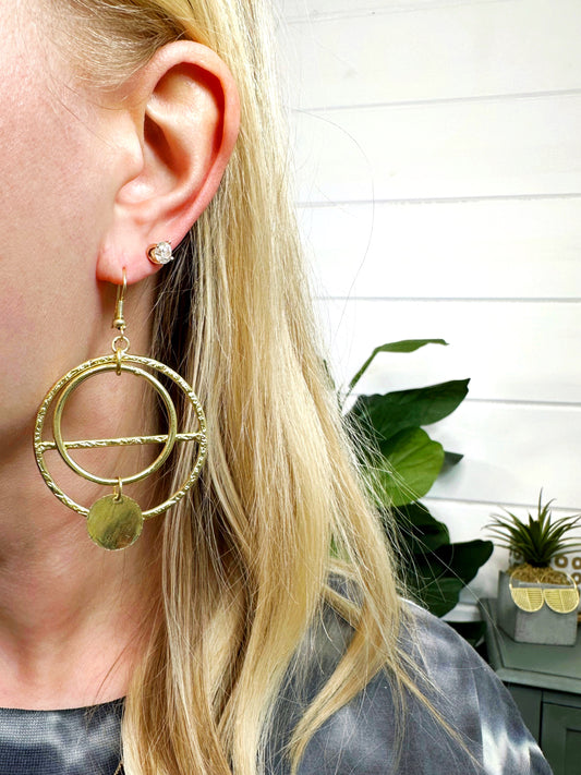 Handmade Brass Statement Earrings - Dangle Circles