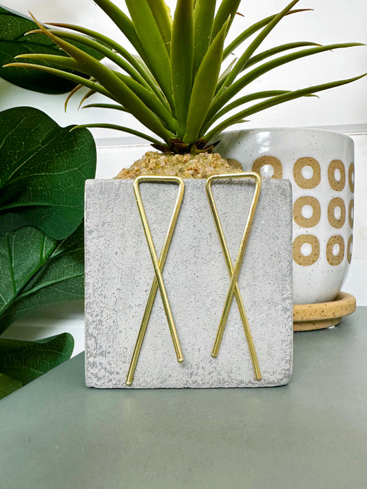 Handmade Brass Statement Earrings -  Criss Cross Bar