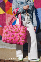Pink Wildflowers Printed  Quilted Weekender Overnight Bag