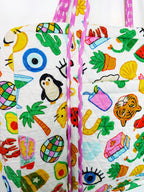 Quilted Weekender Duffle Overnight Bag - Lucky Vibes Print White