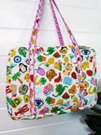 Quilted Weekender Duffle Overnight Bag - Lucky Vibes Print White