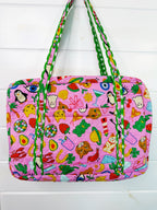 Quilted Weekender Duffle Overnight Bag - Lucky Vibes Print Pink