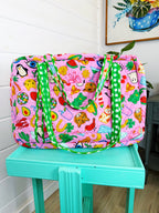 Quilted Weekender Duffle Overnight Bag - Lucky Vibes Print Pink