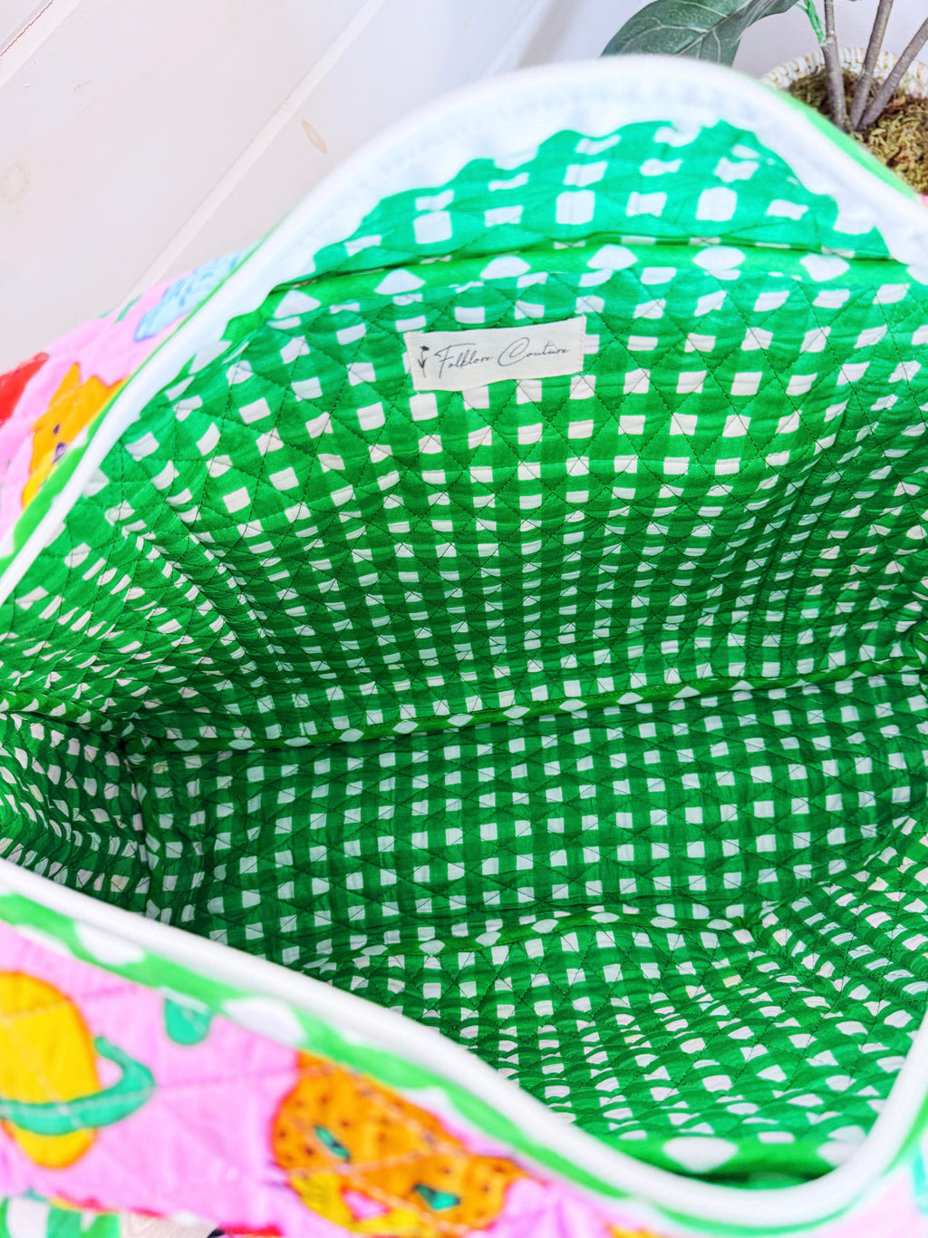 Quilted Weekender Duffle Overnight Bag - Lucky Vibes Print Pink