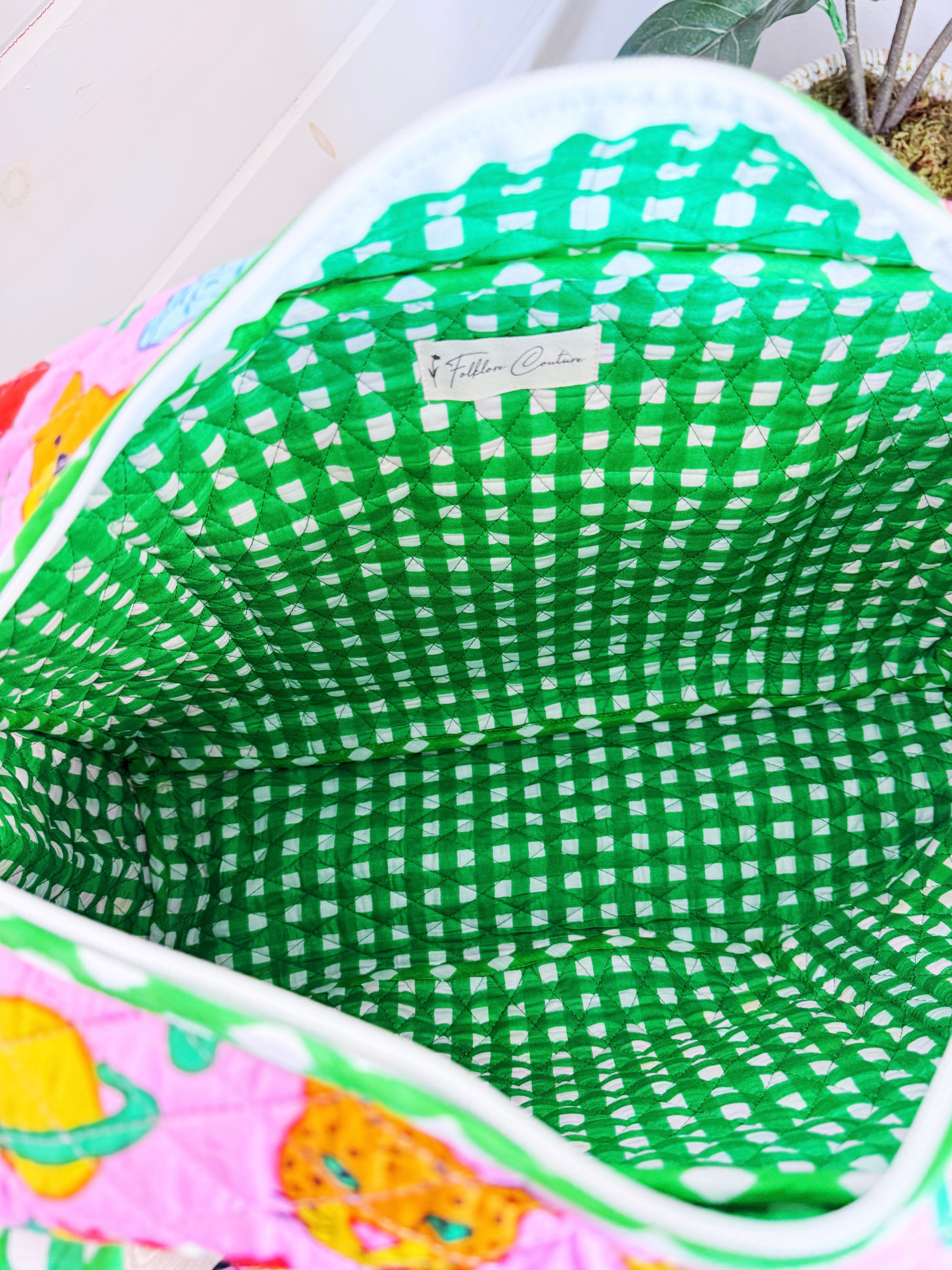 Quilted Weekender Duffle Overnight Bag - Lucky Vibes Print Pink