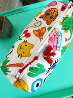 Quilted Makeup Cosmetics Toiletry Bag - Lucky Vibes Print White