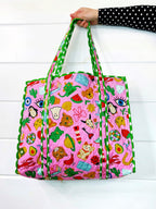 Quilted Cotton Reversible Large Tote Bag - Lucky Vibes Print Pink