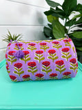 Quilted Makeup Cosmetics Toiletry Bag - Purple Floral Print