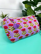 Purple and Red Floral Print Quilted Makeup Cosmetics Toiletry Bag