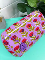 Purple and Red Floral Print Quilted Makeup Cosmetics Toiletry Bag