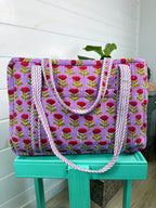 Quilted Weekender Duffle Overnight Bag - Purple Floral Print