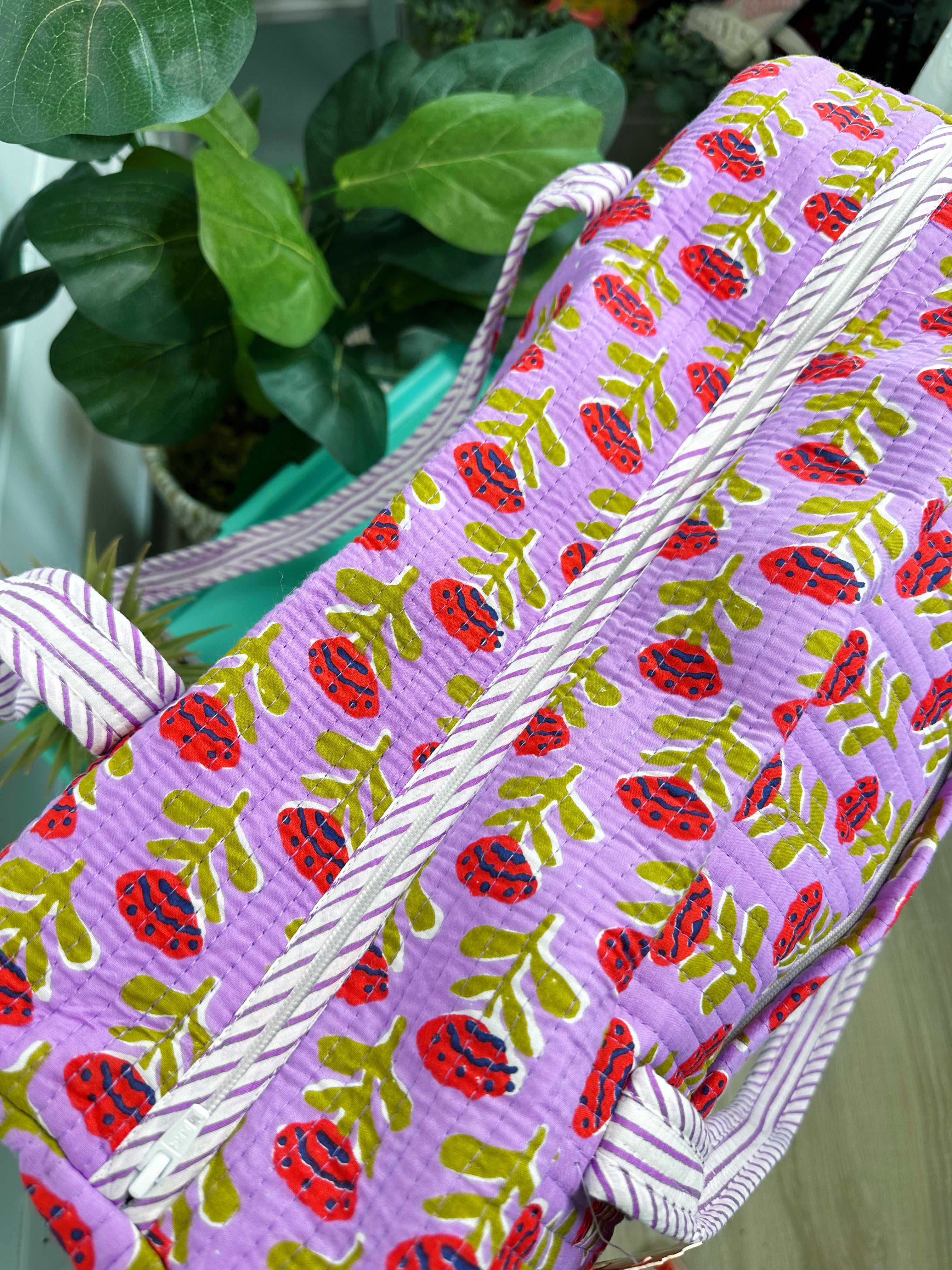 Quilted Weekender Duffle Overnight Bag - Purple Floral Print