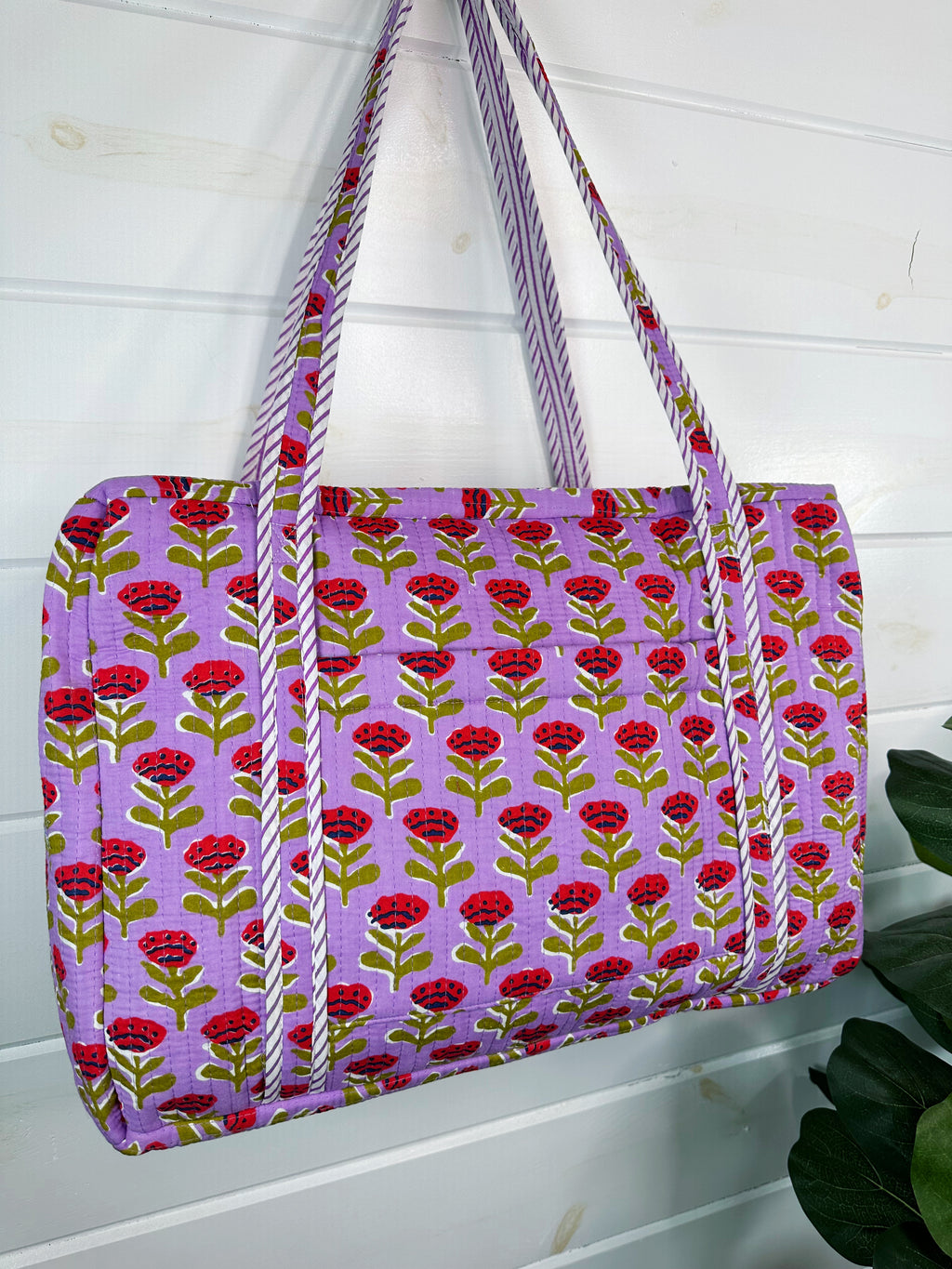 Quilted Weekender Duffle Overnight Bag - Purple Floral Print