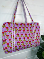 Quilted Weekender Duffle Overnight Bag - Purple Floral Print
