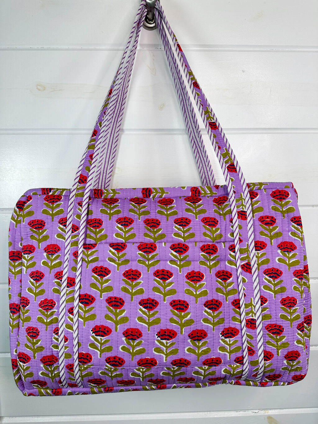 Quilted Weekender Duffle Overnight Bag - Purple Floral Print