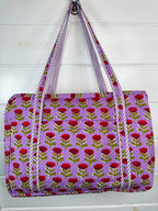 Quilted Weekender Duffle Overnight Bag - Purple Floral Print