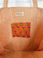 Orange Floral Print Quilted Cotton Reversible Large Tote Bag