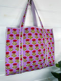 Quilted Cotton Reversible Large Tote Bag - Purple Floral Print