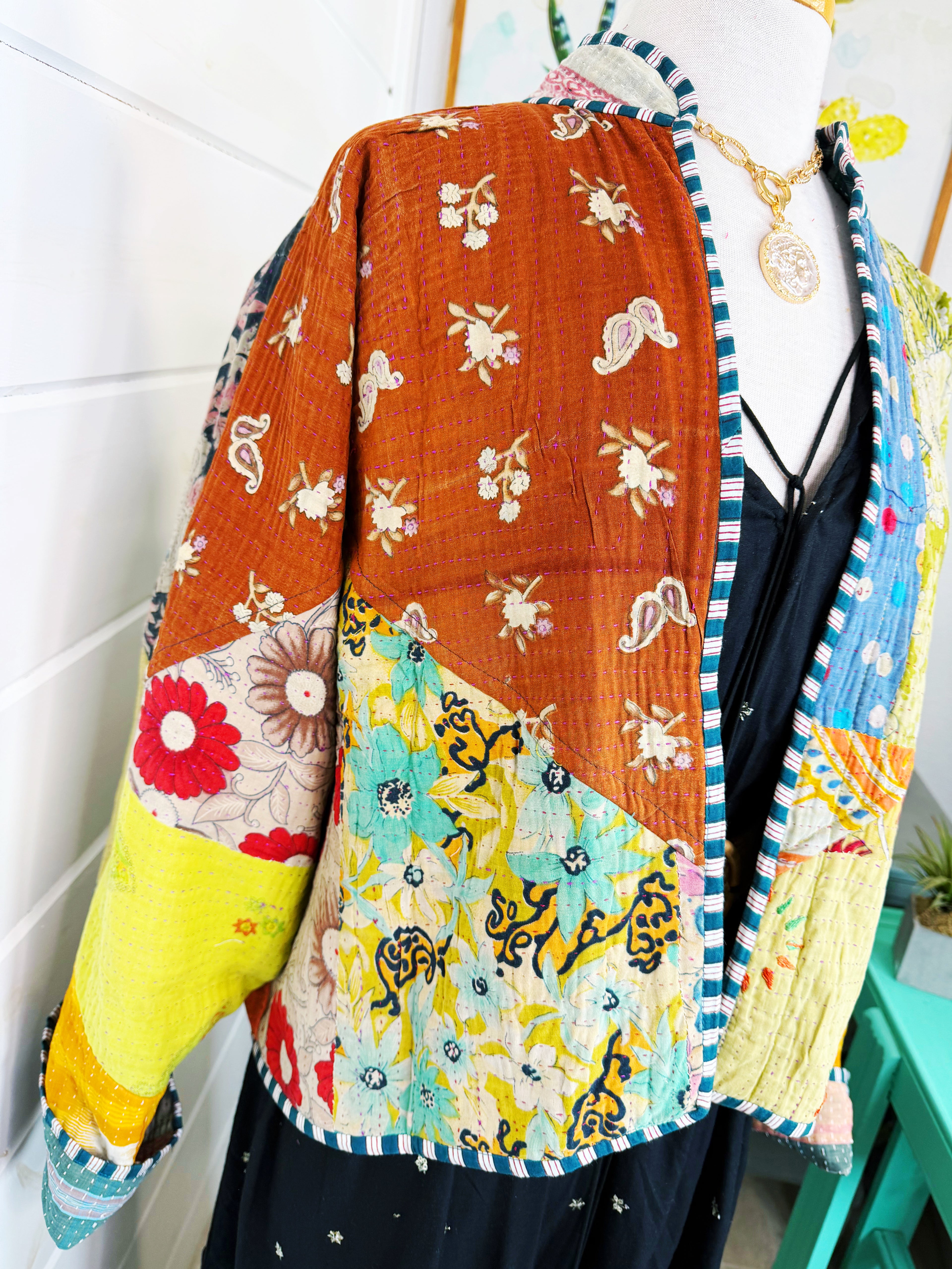 Patchwork Kantha Jacket – Quilted Reversible Blanket Coat