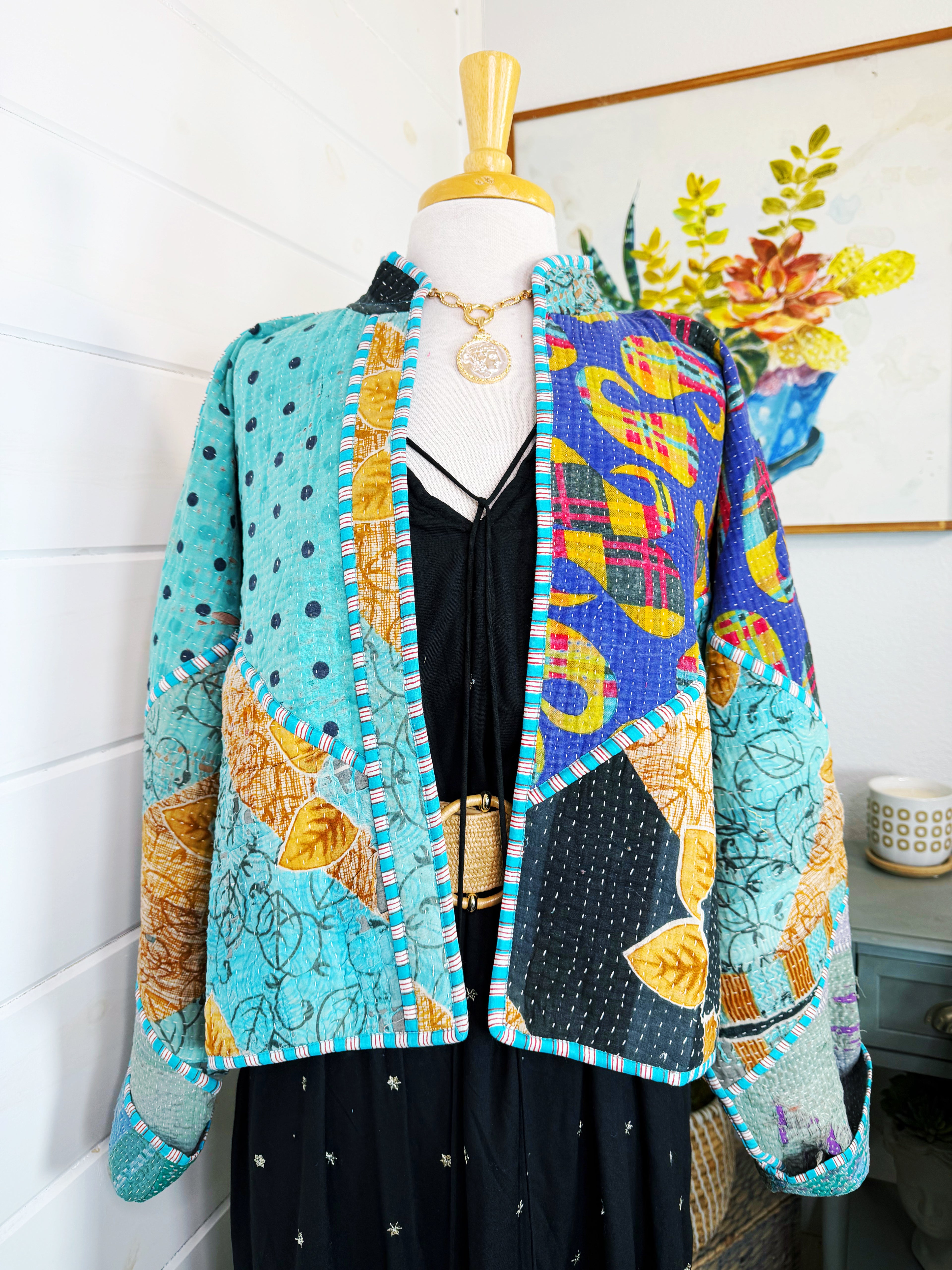 Patchwork Kantha Jacket – Quilted Reversible Blanket Coat