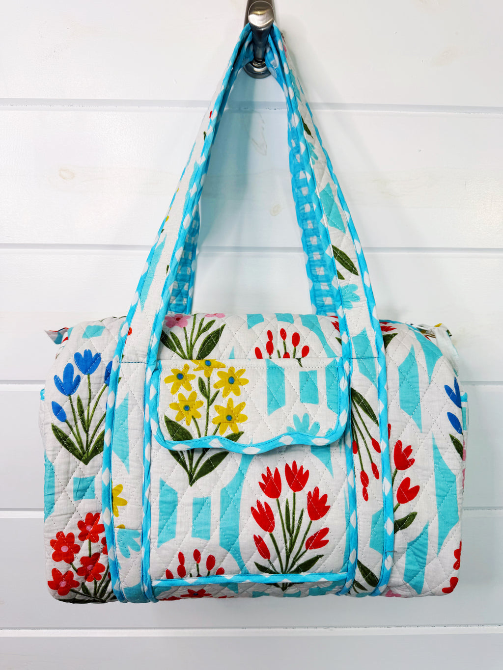 Quilted Mini Duffle Bag - Aqua Garden Party Print