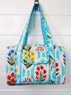 Quilted Mini Duffle Bag - Aqua Garden Party Print