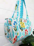Quilted Mini Duffle Bag - Aqua Garden Party Print