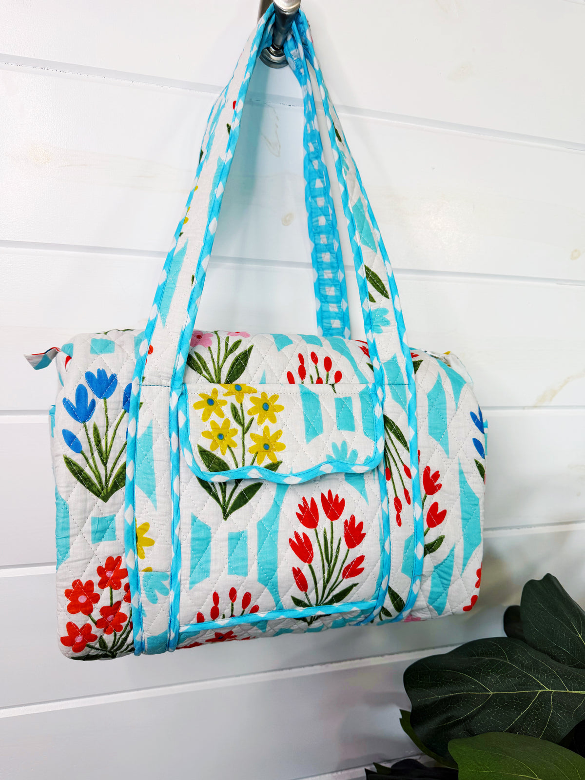 Quilted Mini Duffle Bag - Aqua Garden Party Print