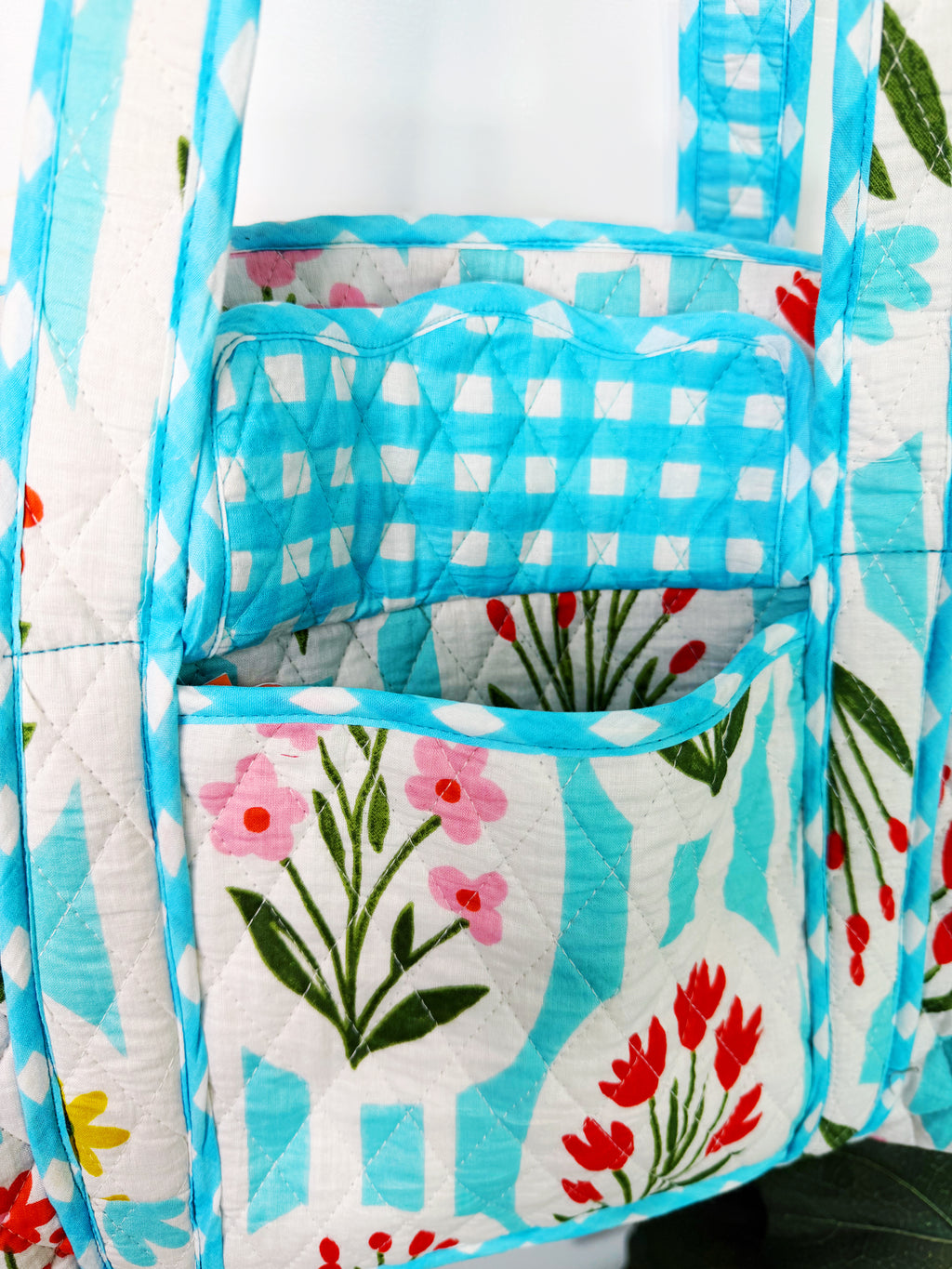 Quilted Mini Duffle Bag - Aqua Garden Party Print