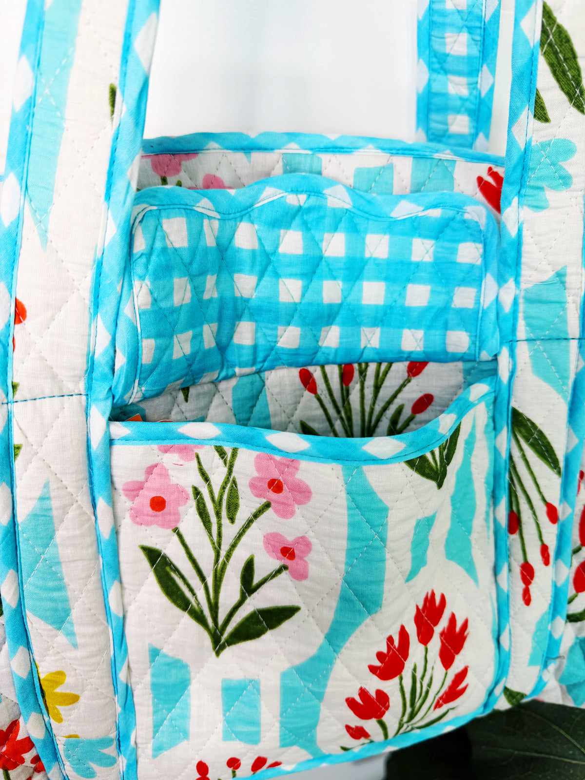 Quilted Mini Duffle Bag - Aqua Garden Party Print