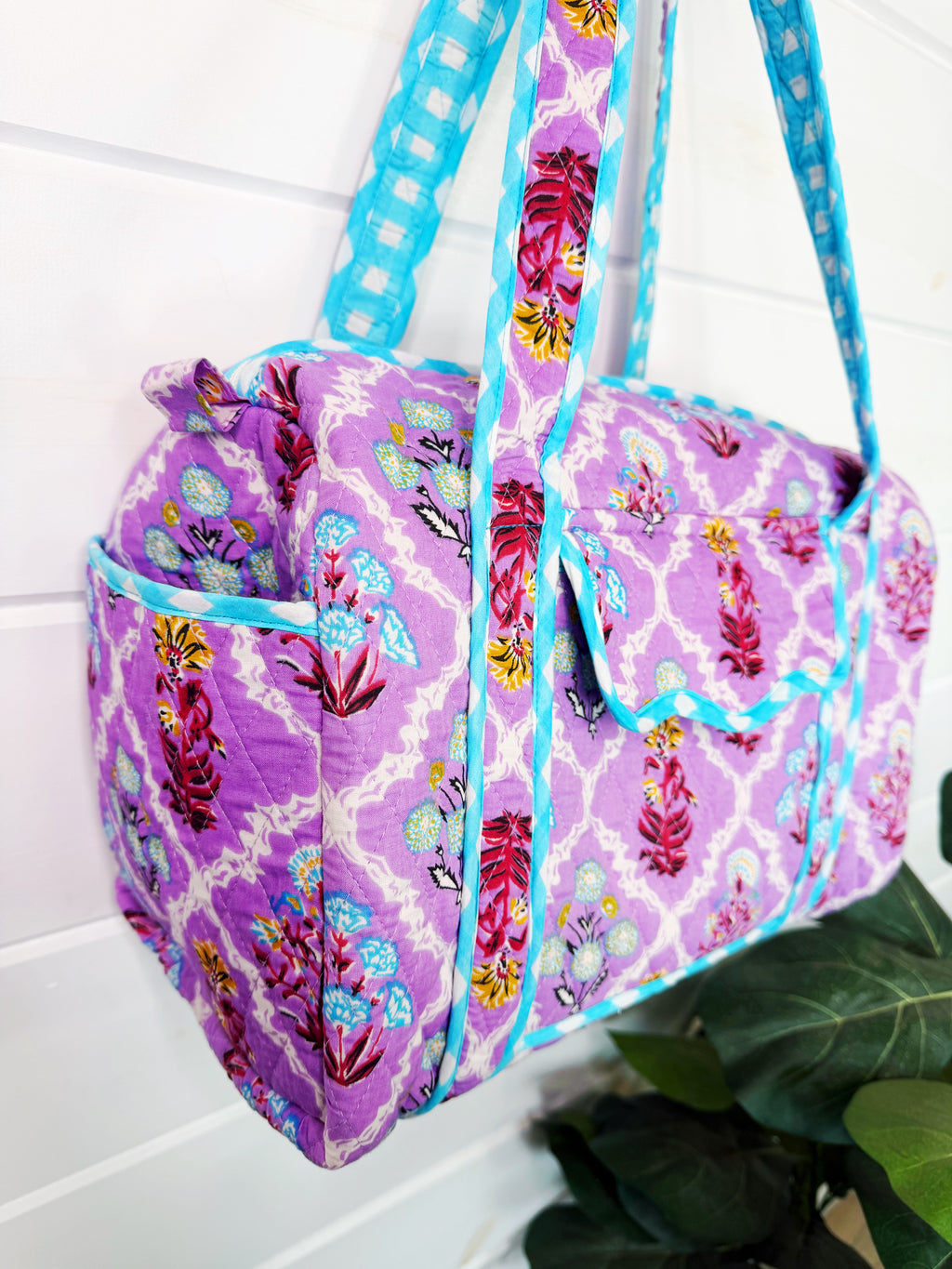 Quilted Mini Duffle Bag - Purple Wildflower Print