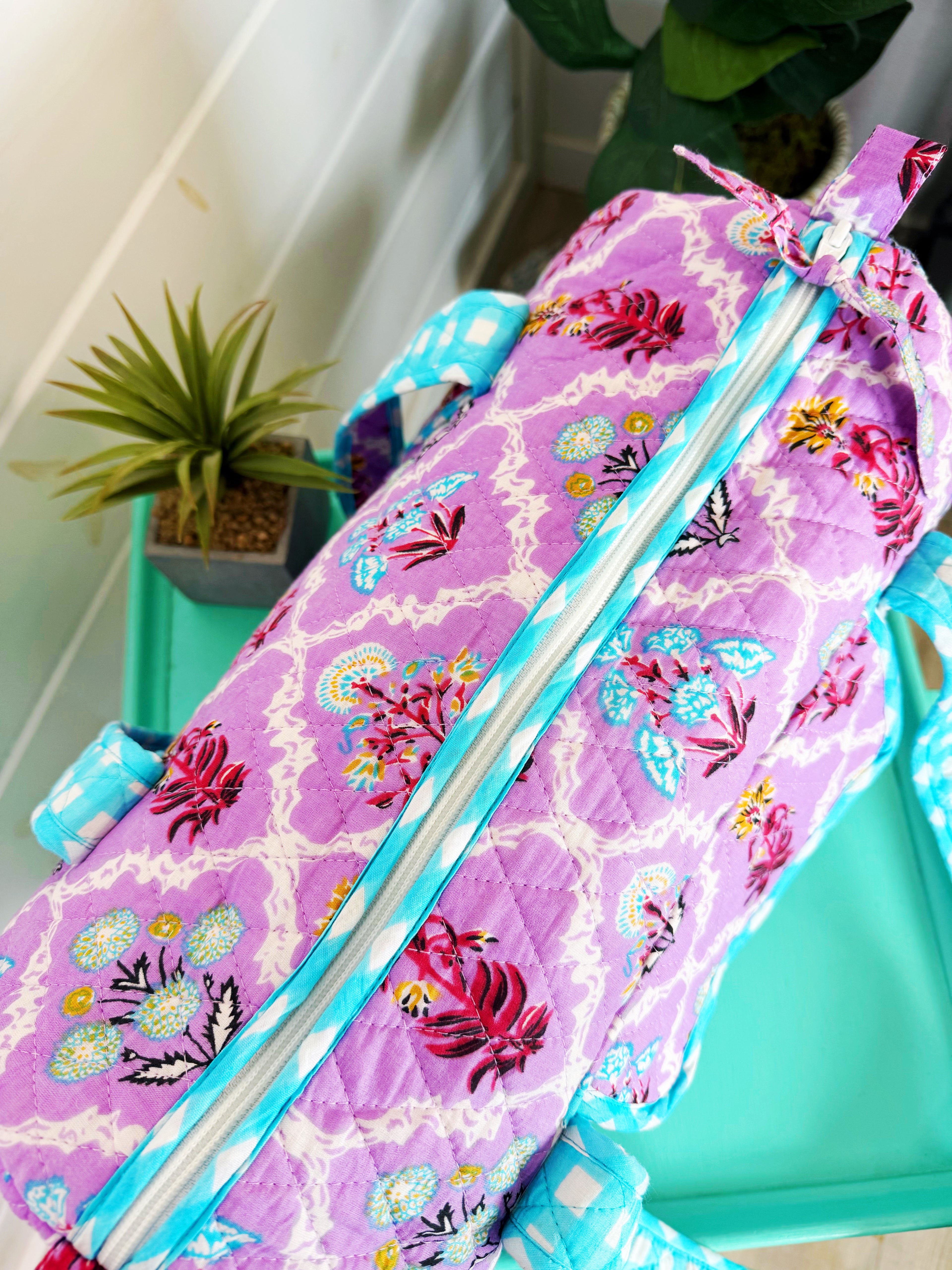 Quilted Mini Duffle Bag - Purple Wildflower Print