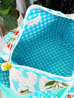 Quilted Mini Duffle Bag - Aqua Garden Party Print