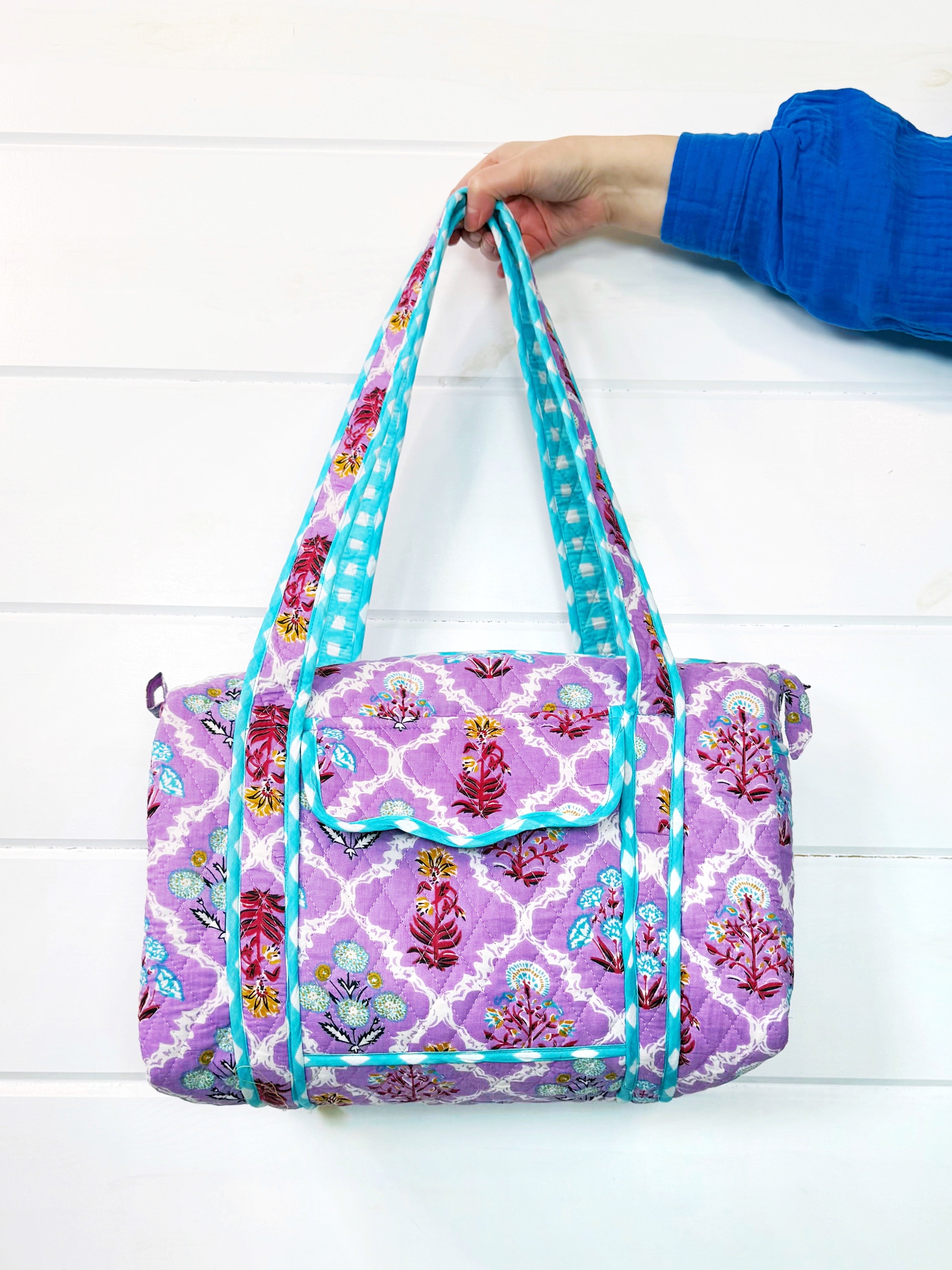 Quilted Mini Duffle Bag - Purple Wildflower Print