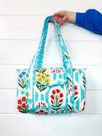 Quilted Mini Duffle Bag - Aqua Garden Party Print