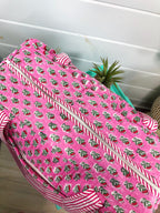 Pink Floral Print Quilted Weekender Overnight Bag