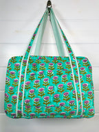 Aqua Floral Print Quilted Weekender Overnight Bag