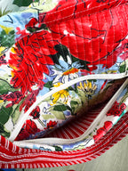 Red Floral Print Quilted Weekender Overnight Bag