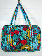 Jaguars and Roses Print Quilted Weekender Overnight Bag