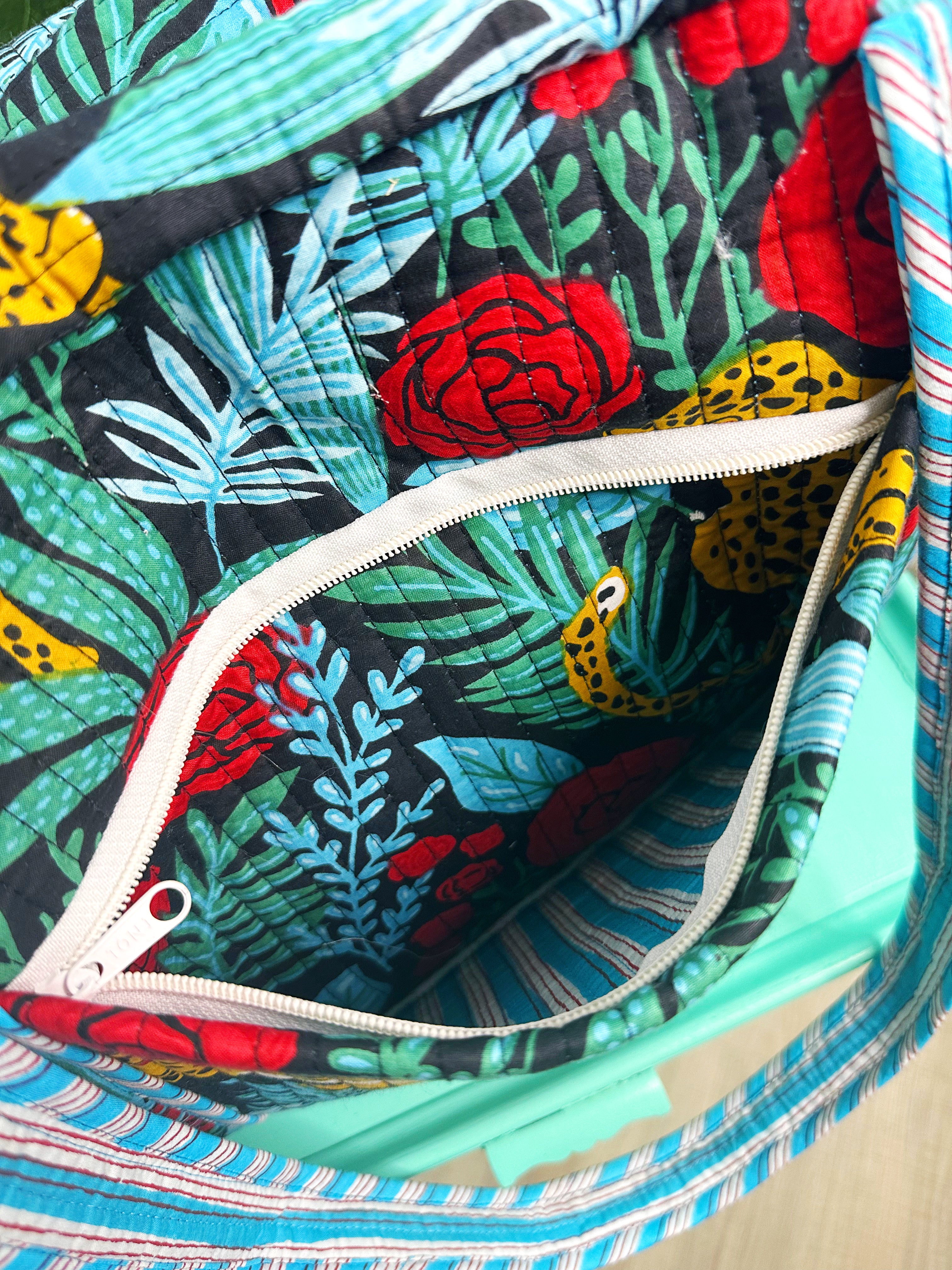 Jaguars and Roses Print Quilted Weekender Overnight Bag