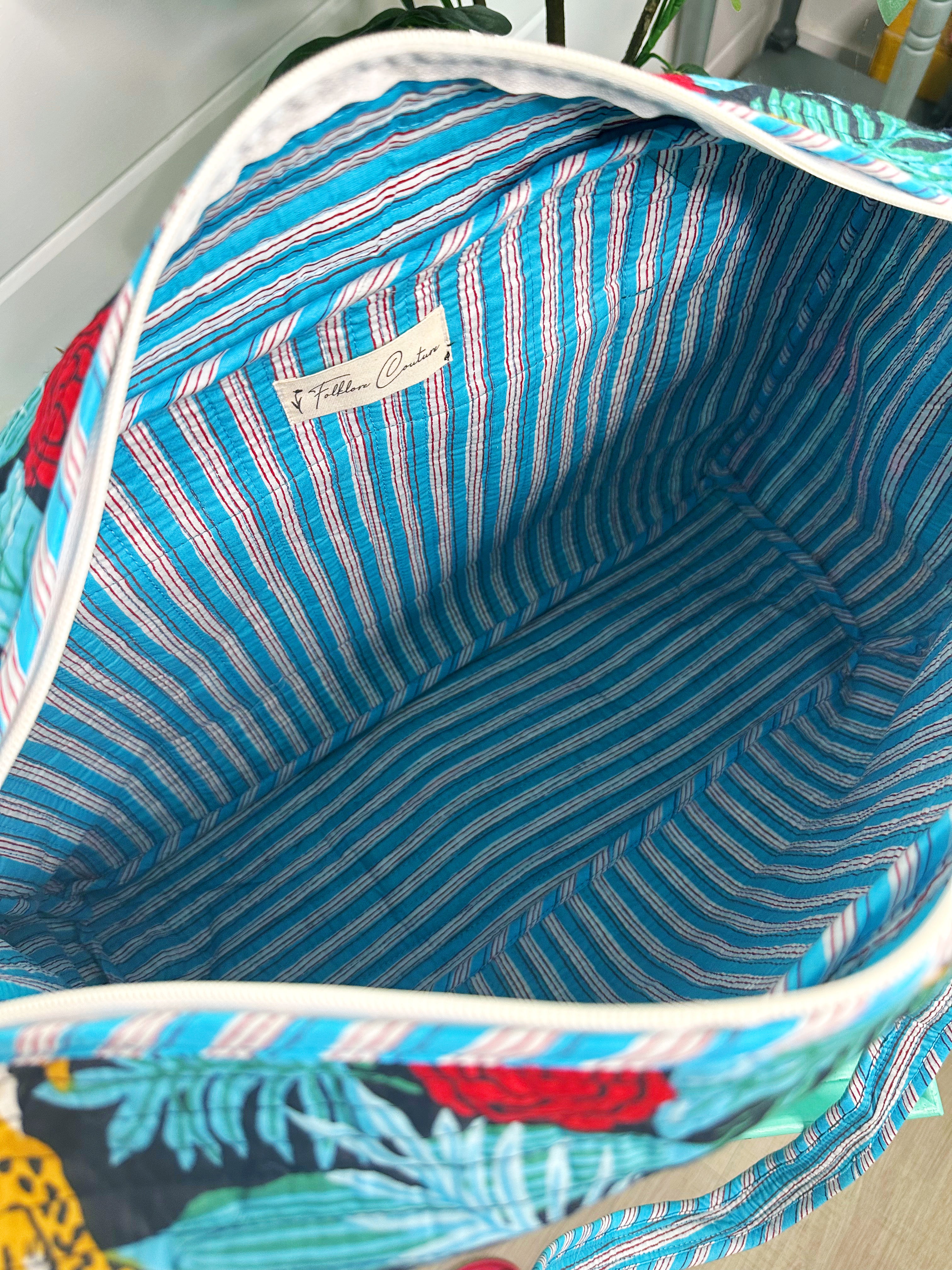 Jaguars and Roses Print Quilted Weekender Overnight Bag