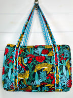 Jaguars and Roses Print Quilted Weekender Overnight Bag