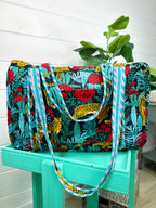 Jaguars and Roses Print Quilted Weekender Overnight Bag