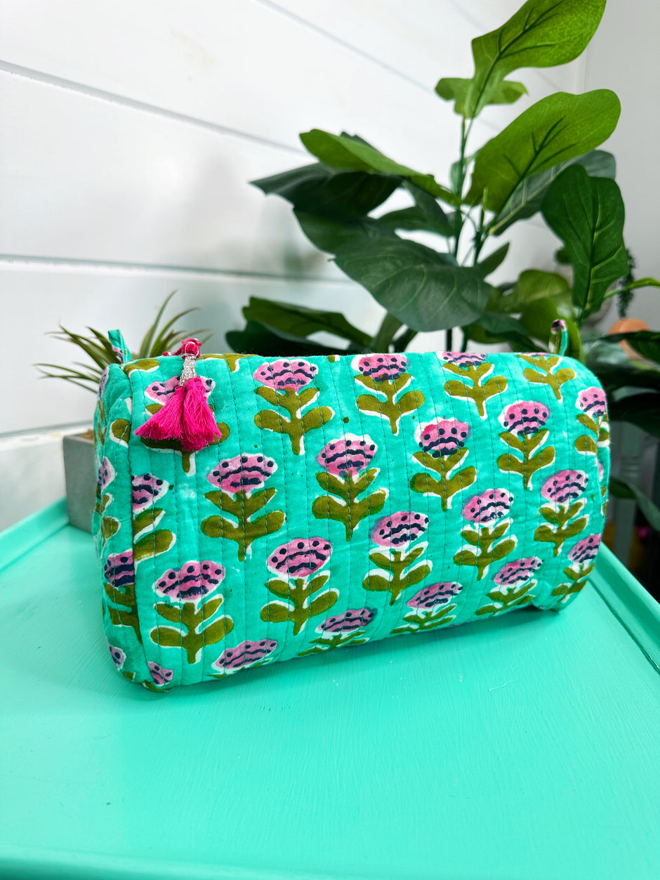The Everyday Quilted Tote Bag - Poppin' Petals Aqua