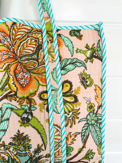 Peach Botanical Quilted Cotton Tote Bag